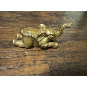 Laying Jeweled Elephant Trinket Jewelry Box. Ring. 3 1/2 in. With Extended Trunk